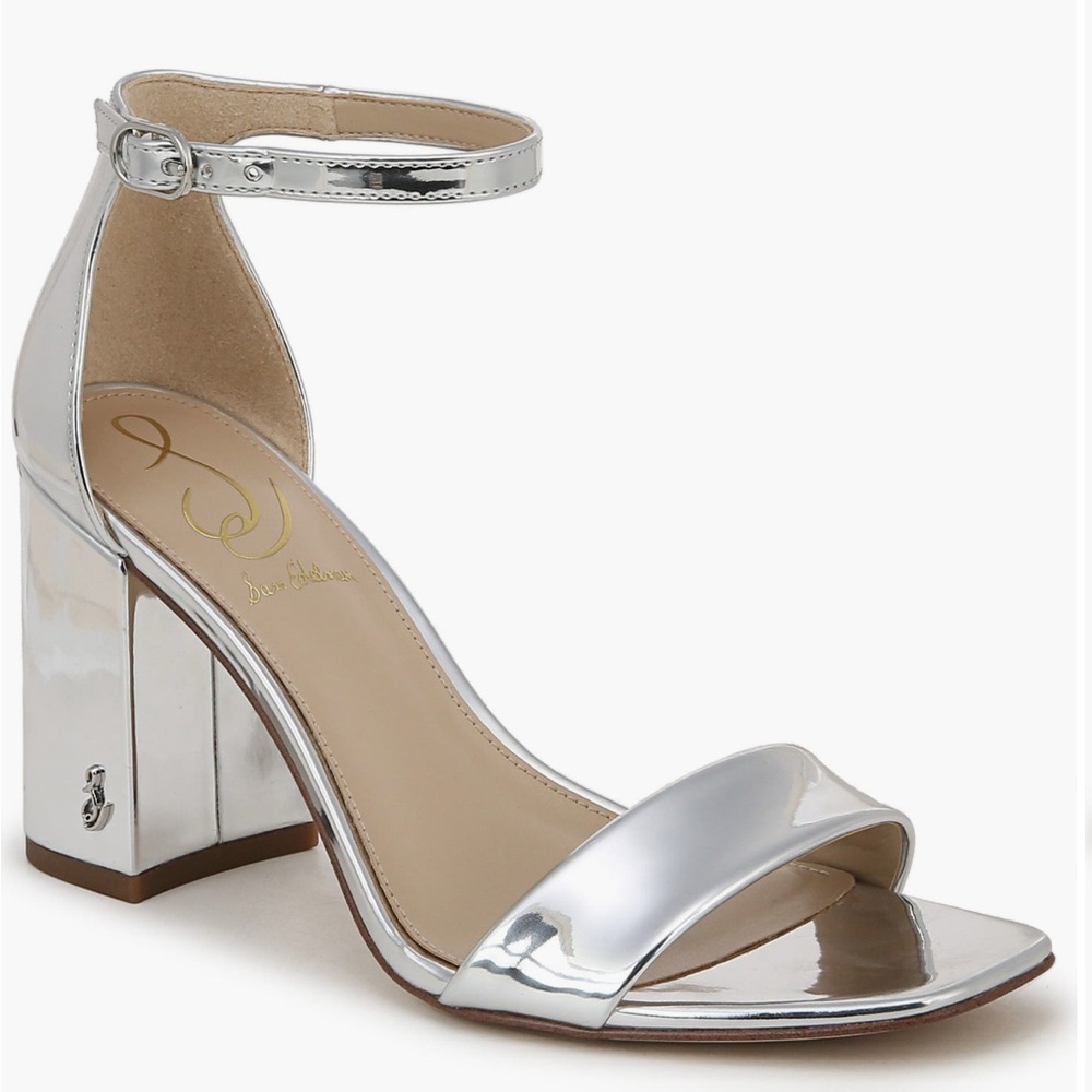 Metallic Silver Block Heel Sandals